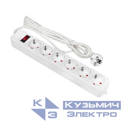 Удлинитель с сетевым фильтром 6х3м с заземл. 10А IP20 Блокбастер 2.2кВт ПВС 3х0.75 с выкл. PROxima EKF UFP10-375-6-03