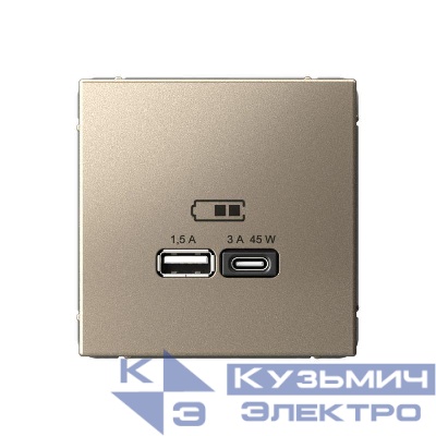Розетка USB ArtGallery тип A+C 45Вт QC PD высокоскор. ЗУ механизм шампань SE GAL000529
