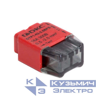 Клеммная колодка на 2 проводника до 2 5кв.мм. на токи до 16А DKC DTP1-02-2.5SPS