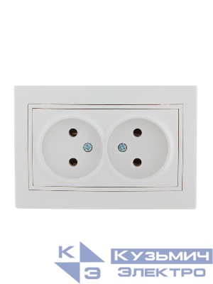 Розетка 2-м СП Mira 16А IP20 без заземл. с бел. вставкой керамика бел. LEZARD 701-0202-128