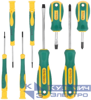Набор отверток "Контур" CrV сталь прорезиненные ручки 4шт+Набор отверток для точных работ 4шт блистер набор 8шт FIT 56038