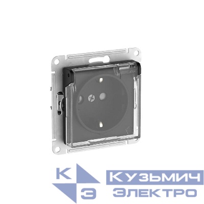 Розетка AtlasDesign Aqua 16А IP44 с заземл. защ. шторки с прозр. крышкой быстрозажим. клем. механизм карбон SE ATN441046S