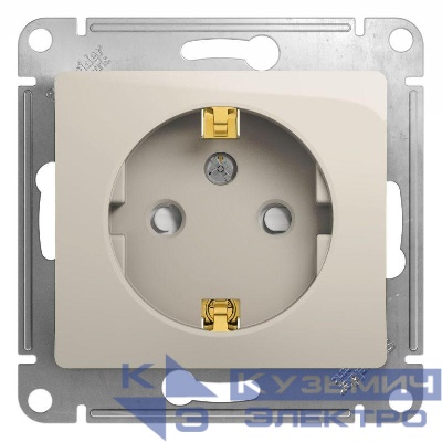 Розетка 1-м СП Glossa 16А IP20 250В с заземл. защ. шторки механизм молочн. SE GSL000945