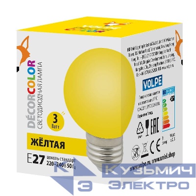 Лампа декоративная светодиод. LED-G60-3W/YELLOW/E27/FR/С Шармат упак. картон желт. Volpe UL-00006961