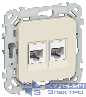 Розетка компьютерная 2-м СП FLITE РК5е-2-0-ФлСл RJ45 кат.5E UTP механизм сливочный IEK FI-K22-1-K86