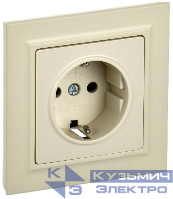 Розетка СП BRITE РСР14-1-0-БрКр 16А в сборе с заземл. защ. шторки беж. IEK BR-R14-16-K10-F