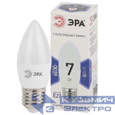 Лампа светодиодная B35-7W-860-E27 свеча 560лм ЭРА Б0031413