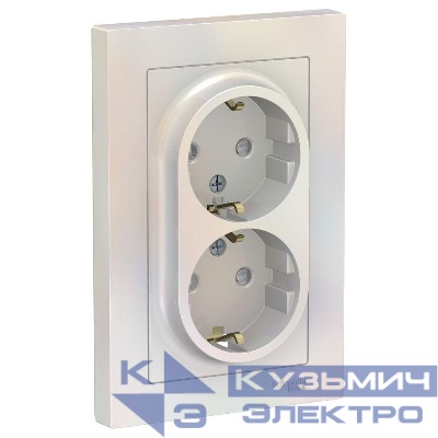 Розетка 2-м СП AtlasDesign 16А IP20 с заземл. защ. шторки в сборе жемчуж. SE ATN000426