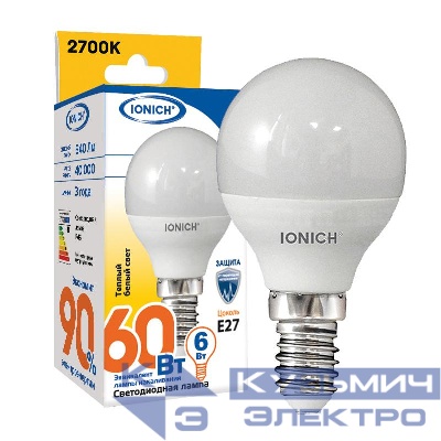 Лампа светодиодная ILED-SMD2835-P45-6-540-220-2.7-E14 (1095) IONICH 1546