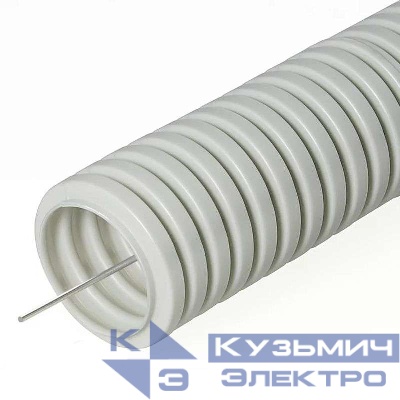 Труба гофрированная ПВХ легкая d25мм с протяжкой сер. (уп.75м) Урал Пак ГФ-0100725-075