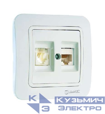 Розетка компьютерная + телефонная 2-м СП Lillium TF кат.5E 16А IP20 евро стандарт бел./бел. Makel 70037