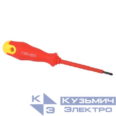 Отвертка PH0х75мм крестовая диэлектрическая до 1000В двухкомпонентн. рукоятка ЭРА Б0055871