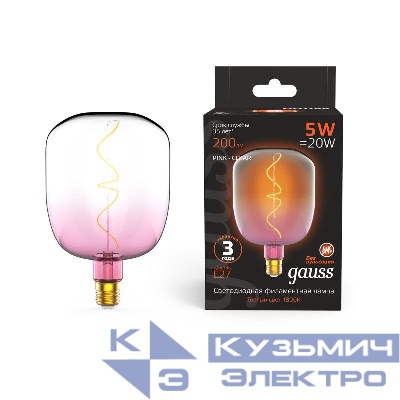 Лампа светодиодная филаментная Black Filament 5Вт V140 1800К тепл. бел. E27 200лм GAUSS 1010802105