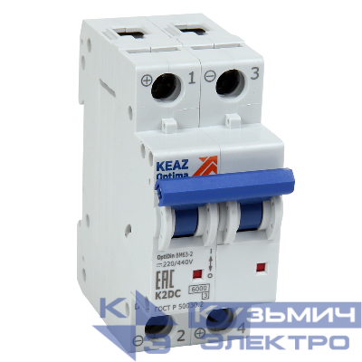 Выключатель автоматический модульный 2п K 2А OptiDin BM63-2K2-DC-УХЛ3 КЭАЗ 261253