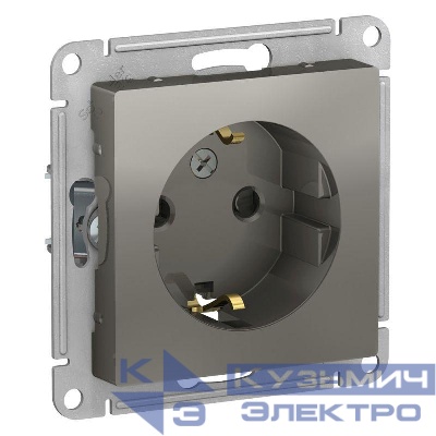 Розетка 1-м СП AtlasDesign 16А IP20 с заземл. защ. шторки механизм сталь SE ATN000945