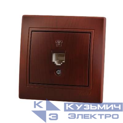 Розетка телефонная 1-м СП Mira RJ11 16А IP20 евро стандарт вишня LEZARD 701-0601-137