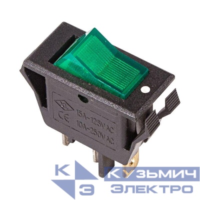 Выключатель клавишный 250В 15А (3с) ON-OFF зел. с подсветкой (RWB-413 SC-788) Rexant 36-2226