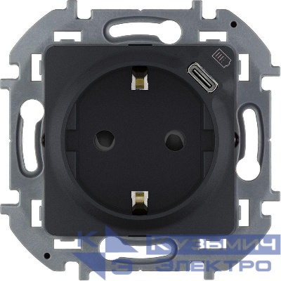 Розетка 1-м СП Inspiria 16А IP20 250В 2P+E немецк. стандарт с заряд. устройством USB тип C 1.5А 5В механизм антрацит Leg 673773