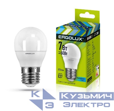 Лампа светодиодная LED-G45-7W-E27-4500K 172-265В "Шар" Ergolux 12145