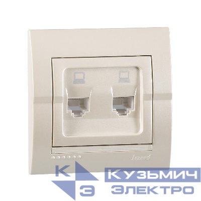 Розетка компьютерная 2-м СП Deriy RJ45 жемчуж./бел. метал. LEZARD 702-3030-141