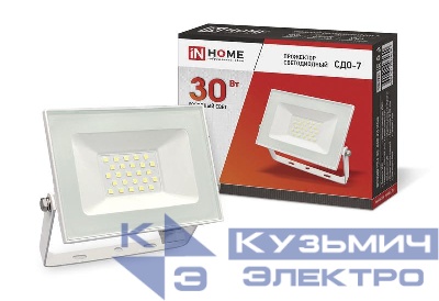 Прожектор светодиодный СДО-7 30Вт 6500К IP65 2700лм 230В бел. IN HOME 4690612034690