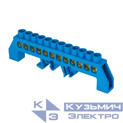 Шина нулевая N 8х12 12 отверстий синий нейлоновый корпус комбинированный латунь розн. стикер PROxima EKF sn0-125-12-dn-r