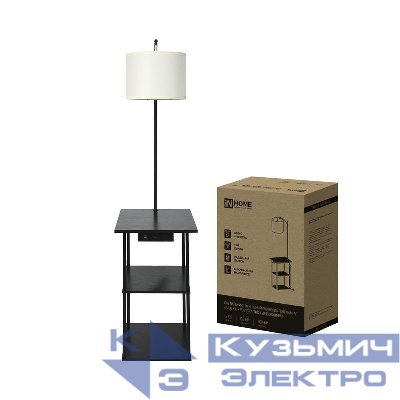 Светильник ТНО 12P-Е27USB-WB USB-C этажерка напольн. розетка абажур бел./корпус черн. IN HOME 4690612064529