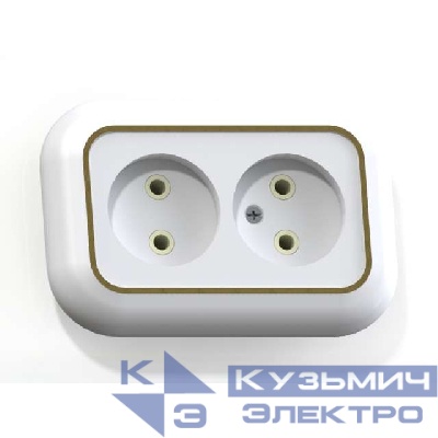 Розетка 2-м СП Валентина РС10-393 10А IP20 бел./зол. Кунцево 5450
