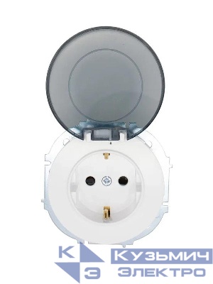 Розетка 1-м СП OSEN с заземл. с крышкой ПБТ бел. LEZARD 743-0288-123B