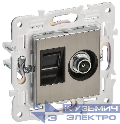 Розетка двойная TV+RJ45 кат.5E SKANDY SK-A14N никель IEK SK-AK20-1-K50