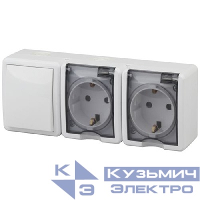 Блок ОП 2 розетки+выключатель 11-7403-01 16АХ(10AX)-250В IP54 Эксперт бел. ЭРА Б0027673