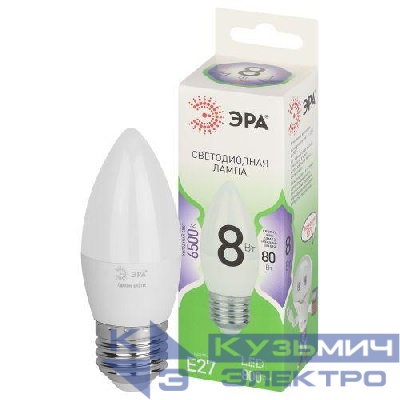 Лампа светодиодная GREEN LINE B35-8W-865-E27 GL 8Вт свеча 6500К свет холод. E27 Эра Б0067136