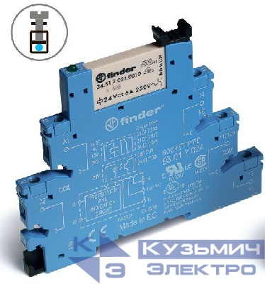 Модуль интерфейсный (сборка 34.51.7.060.0010 + 93.01.3.125) электромеханич. реле 1CO 6А AgNi 125В AC/DC подавление утечки тока IP20 винт. клеммы FINDER 385131250060