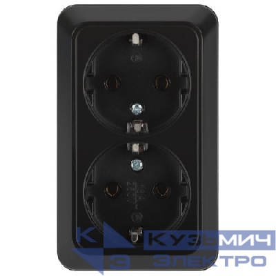 Розетка 2-м ОП Quadro 2-204-05 16А IP20 2х2P+E Schuko 250В с заземл. антрацит Intro Б0069696