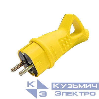 Вилка электрическая 1ф 16А 250В IP44 однофазная с ушком каучук желт. Universal 3080