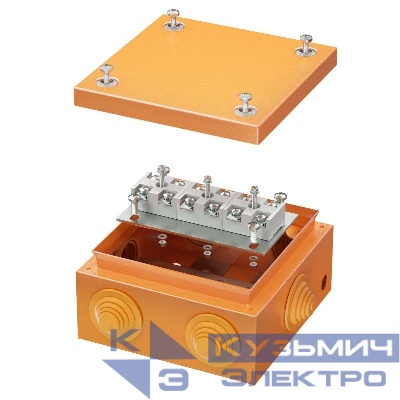 Коробка ответвительная FS 150х150х80мм 6р 450В 32А 10кв.мм нерж. контакт с каб. вводами и клеммн. IP55 сталь. DKC FSK31610