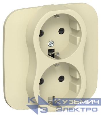 Розетка 2-м СП FLITE РСш12-1-А-ФлН 16А с заземл. с защ. шторками безвинтовое крепление в сборе механизм навахо IEK FI-R24A-16-1-K87