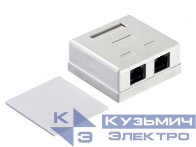 Розетка компьютерная внешняя на плате 2xRJ45, неэкран, cat.5e, Krone тип, белая