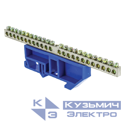 Шина нулевая N 6х9 24 отверст. цинк син. изолятор на DIN-рейку PROxima EKF sn1-63-24-d