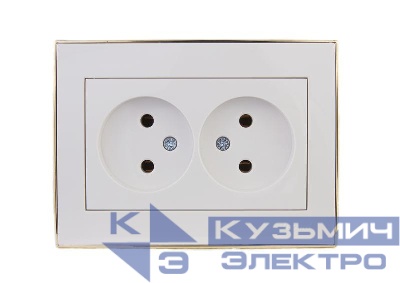 Розетка 2-м СП Rain 16А IP20 без заземл. с зол. боковой вставкой керамика бел. LEZARD 703-0226-128