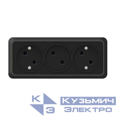 Розетка 3-м ОП Олимп 16А IP20 без заземл. черн. Universal 2217