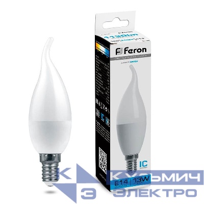 Лампа светодиодная LB-970 13Вт C37T свеча на ветру 6400К E14 230В FERON 38114