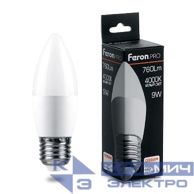 Лампа светодиодная LB-1309 9Вт C37 свеча 4000К E27 230В FERON 38063