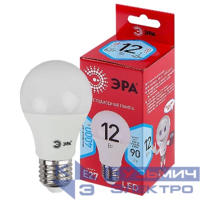 Лампа светодиодная RED LINE LED A60-12W-840-E27 R 12Вт A60 груша 4000К нейтр. бел. E27 Эра Б0049636