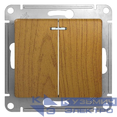 Выключатель 2-кл. СП Glossa 10А IP20 (сх. 5а) 10AX с подсветкой механизм дерево дуб SE GSL000553