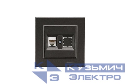 Розетка компьютерная+гнездо СП Karea 16А IP20 CAT 5 дым. металлик Makel 56050035