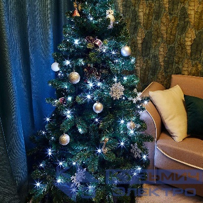 Гирлянда светодиодная "Твинкл Лайт" 15м 120LED бел. 6.9Вт 220-240В IP20 с контроллером 8 режимов провод ПВХ темн. зел. Neon-Night 303-055