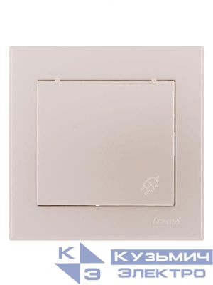 Розетка 1-м СП Rain с заземл. с защ. крышкой керамика жемчуж./бел. перламутр. LEZARD 703-3030-123