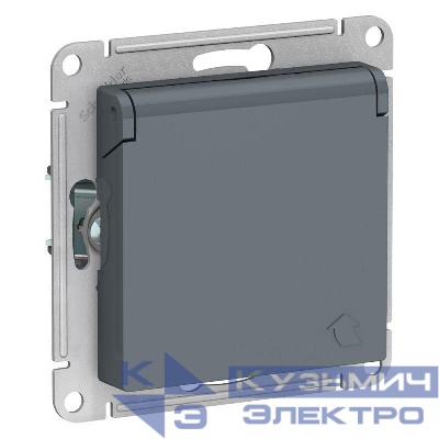 Розетка 1-м СП AtlasDesign 16А IP20 с заземл. защ. шторки с крышкой механизм грифель SE ATN000746