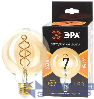 Лампа светодиодная филаментная F-LED G95-7W-824-E27 7Вт G95 шар золотая 2400К спирал. тепл. бел. E27 Эра Б0047663